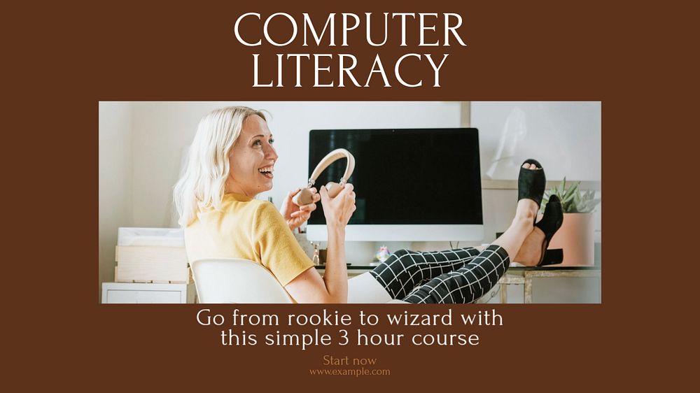 Computer literacy blog banner template, editable design