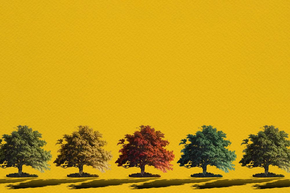 Textured yellow background, editable Autumn tree border