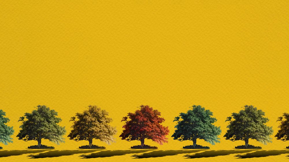 Textured yellow desktop wallpaper, editable Autumn tree border