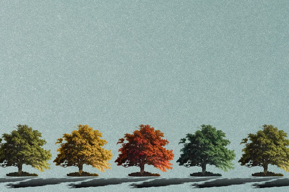 Editable Autumn tree border, gray background