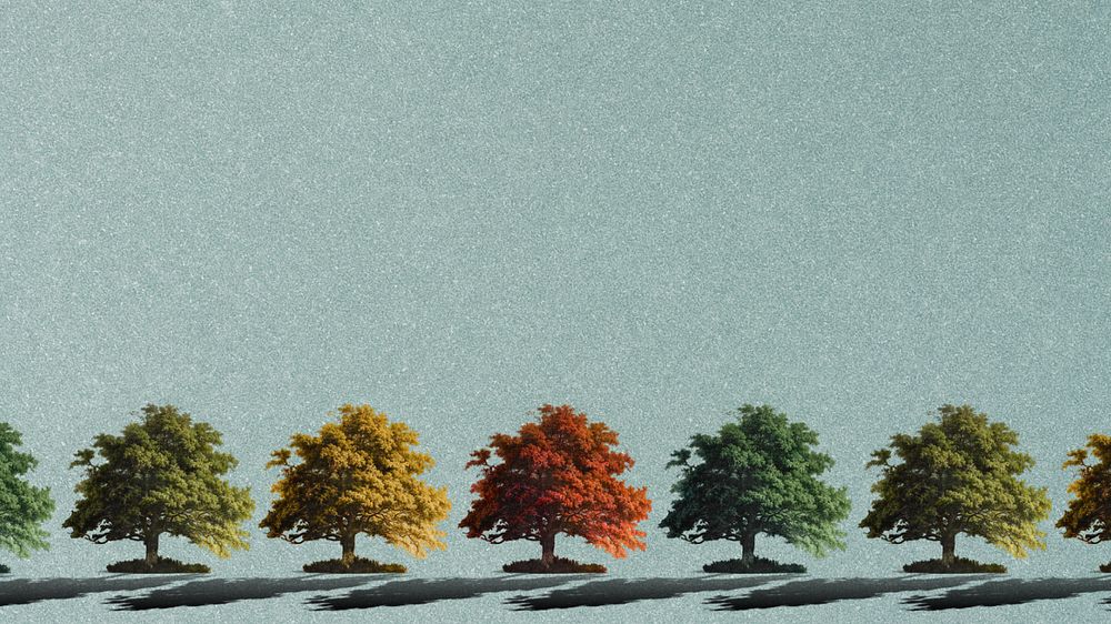 Textured gray computer wallpaper, editable Autumn tree border