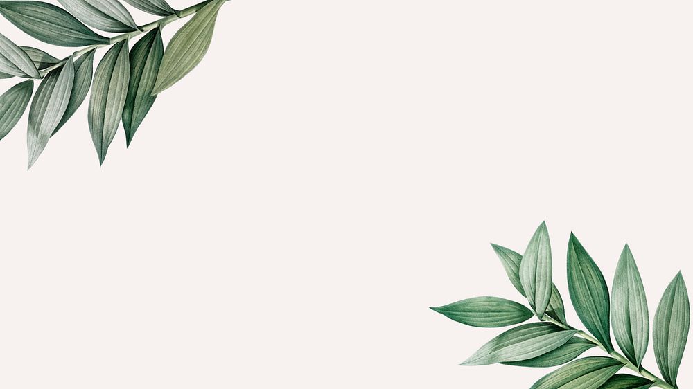 Tropical beige desktop wallpaper, editable leaf border design