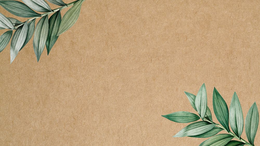 Leaf border brown desktop wallpaper, editable tropical design