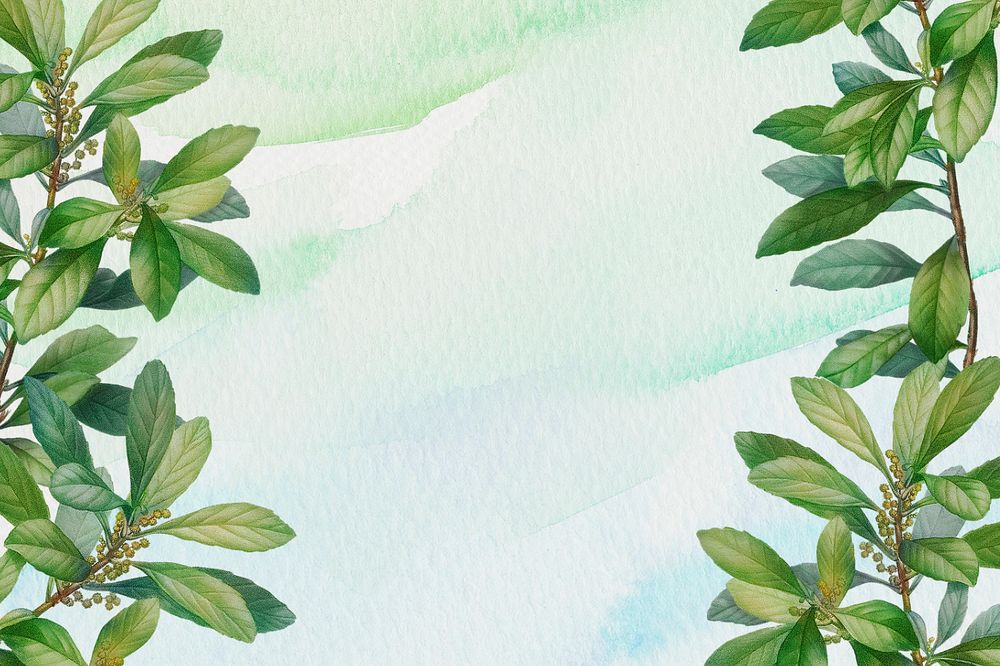 Leaf border watercolor background, editable design