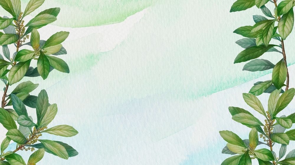 Leaf border watercolor desktop wallpaper, editable tropical design