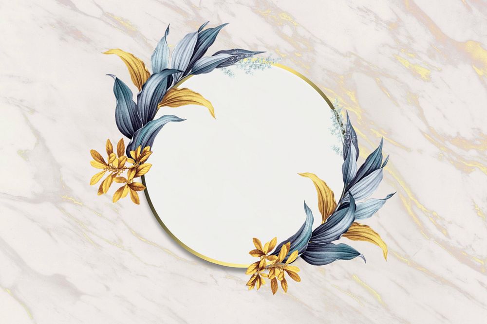 Round gold frame, editable leaf design