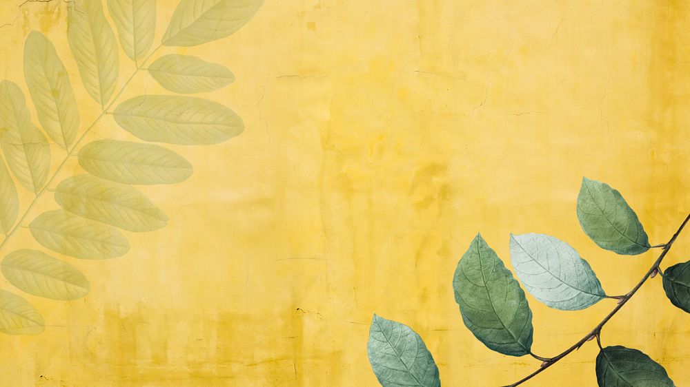 Leaf border yellow desktop wallpaper, editable tropical design