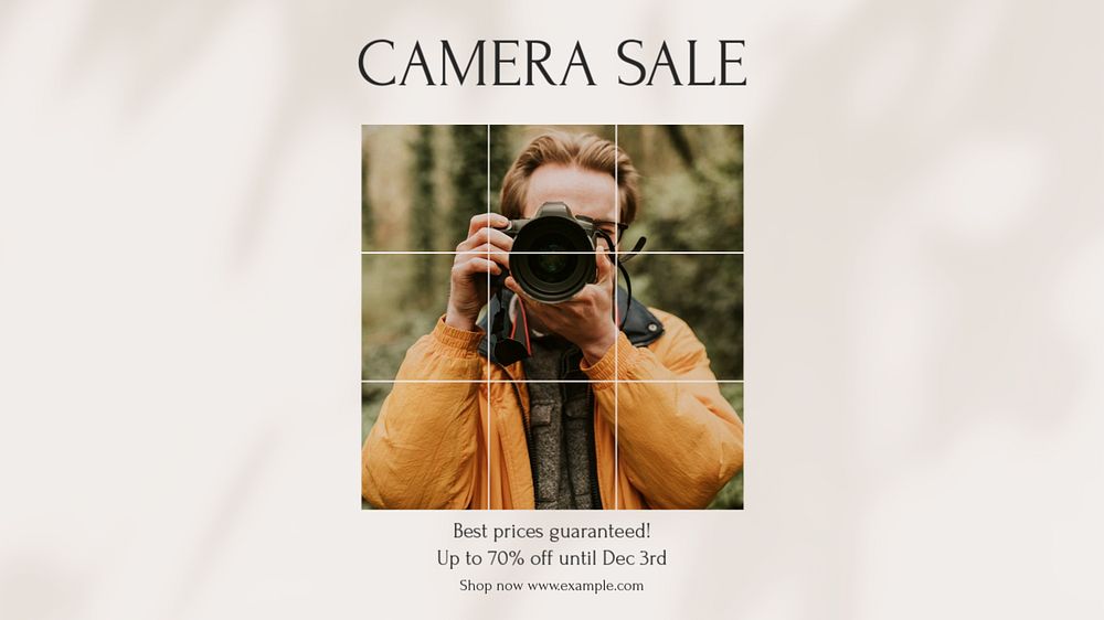 Camera sale blog banner template, editable design