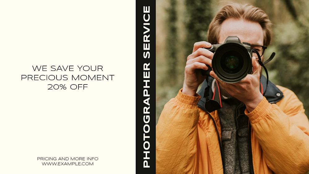 Photographer service blog banner template, editable design