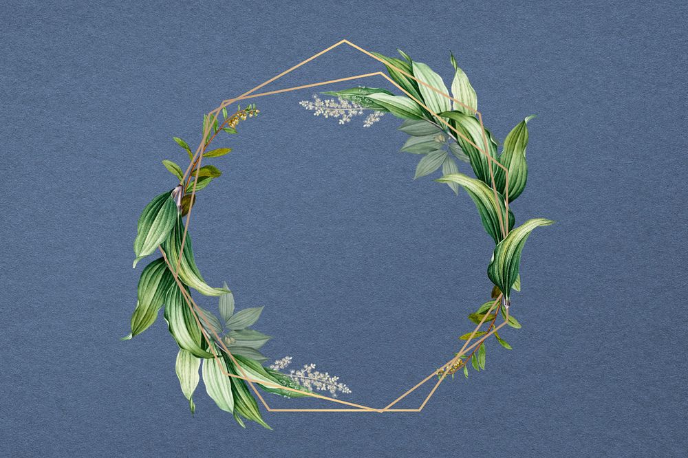 Hexagonal gold frame, editable leaf design