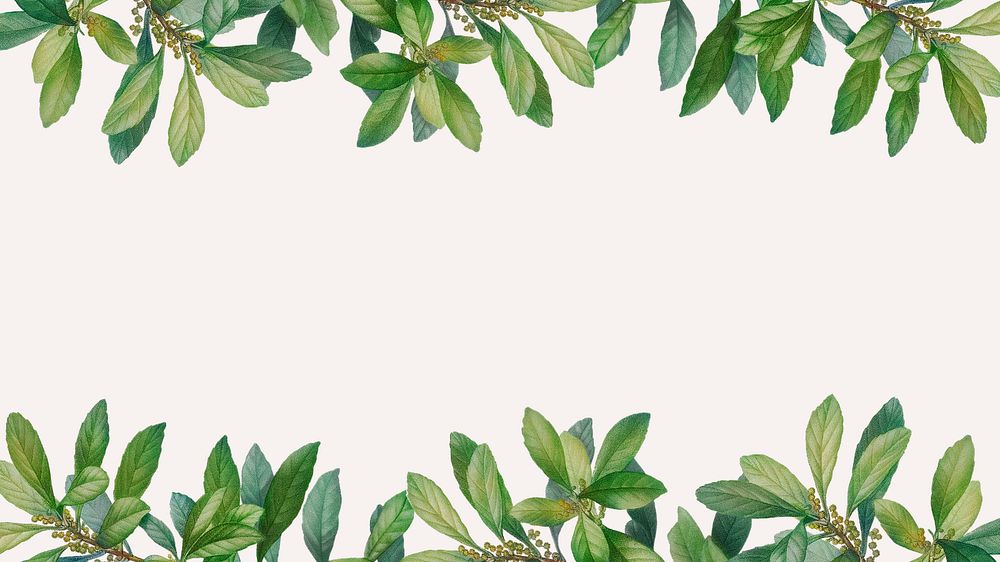 Tropical beige desktop wallpaper, editable leaf border design