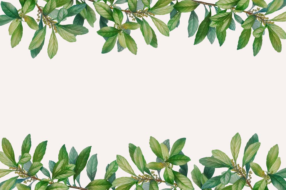 Green leaf border beige background, editable design