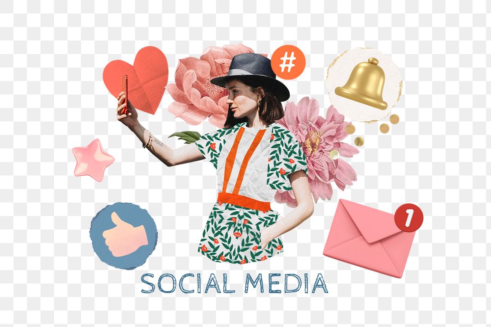 Social media png element, editable collage remix design