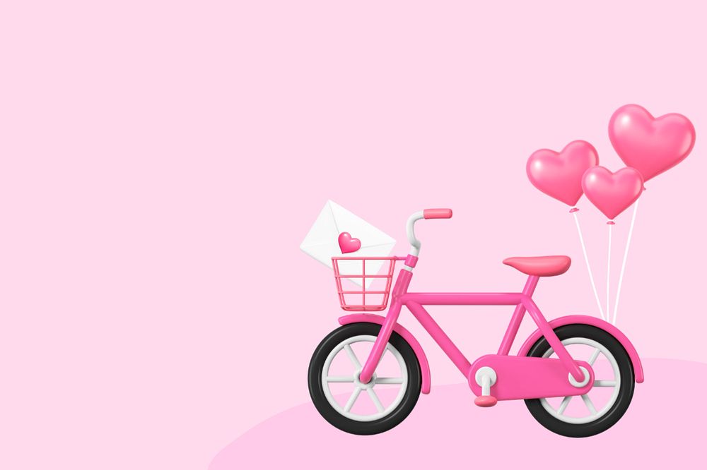 3D pink bicycle background, Valentine's celebration remix, editable design