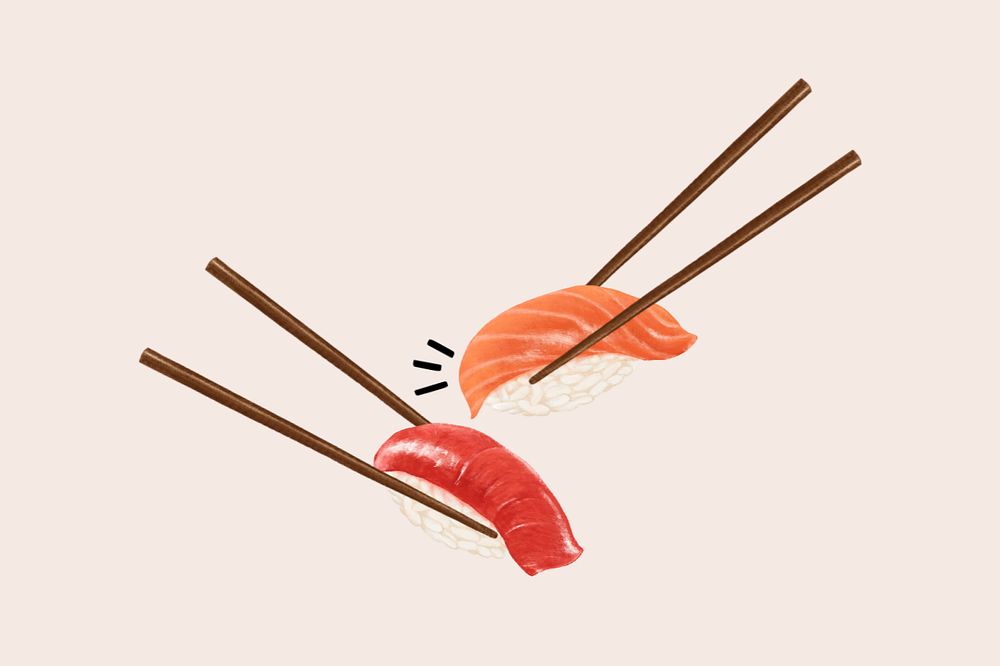 Salmon & tuna sushi background, Asian food illustration, editable design