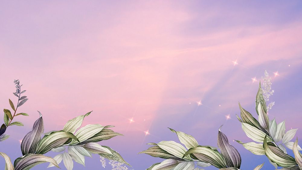 Pastel purple sky desktop wallpaper, editable tree branch border