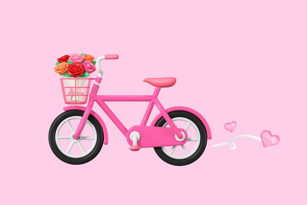 3D pink bicycle background, Valentine's celebration remix, editable design