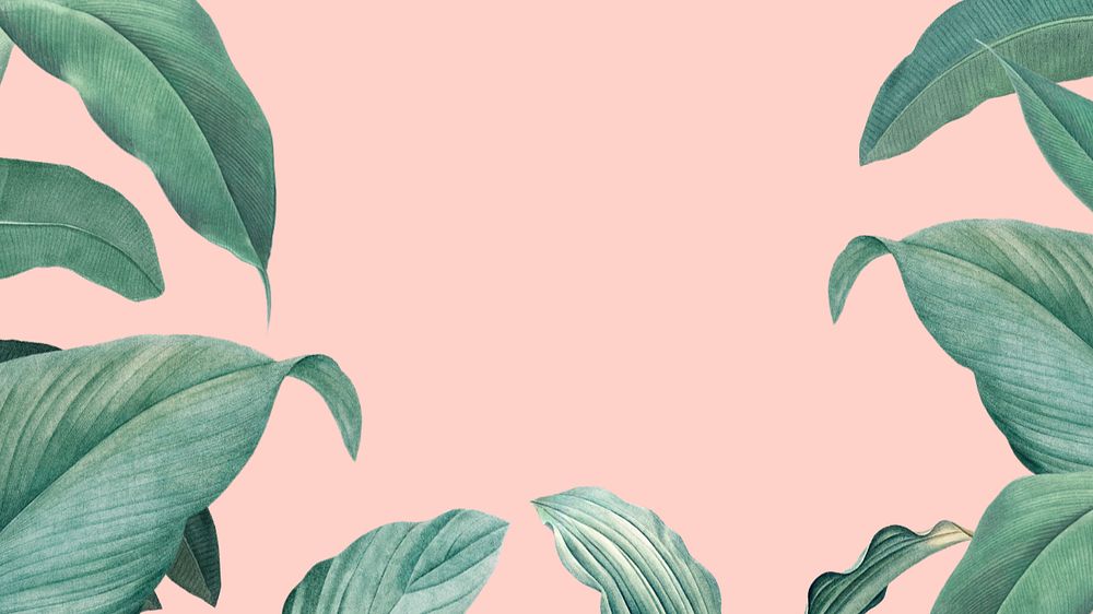 Leaf border pink desktop wallpaper, editable tropical design