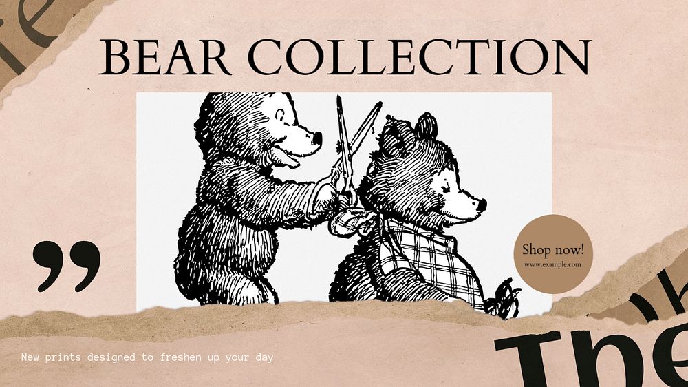 Bear collection blog banner template, editable design