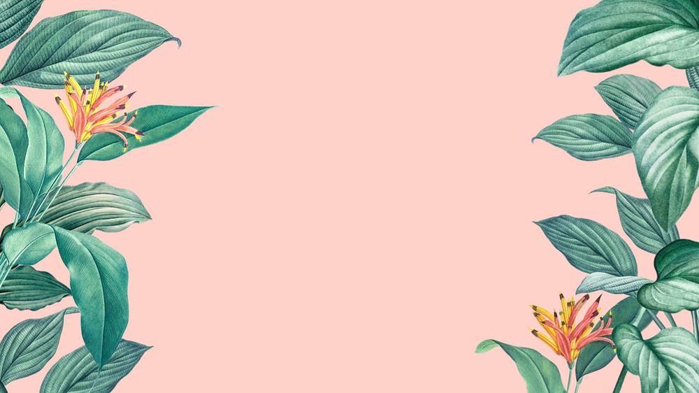 Tropical border pink desktop wallpaper, editable floral design