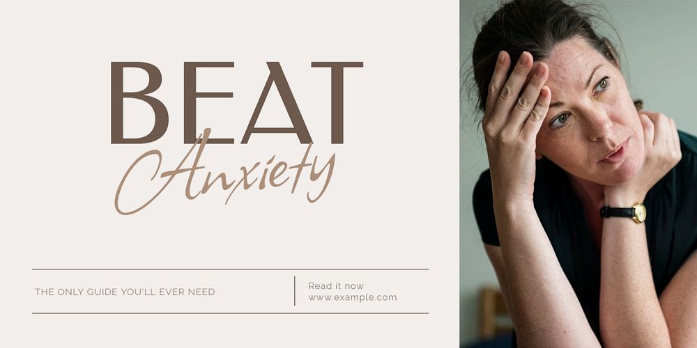 Beat anxiety Twitter ad template, editable text