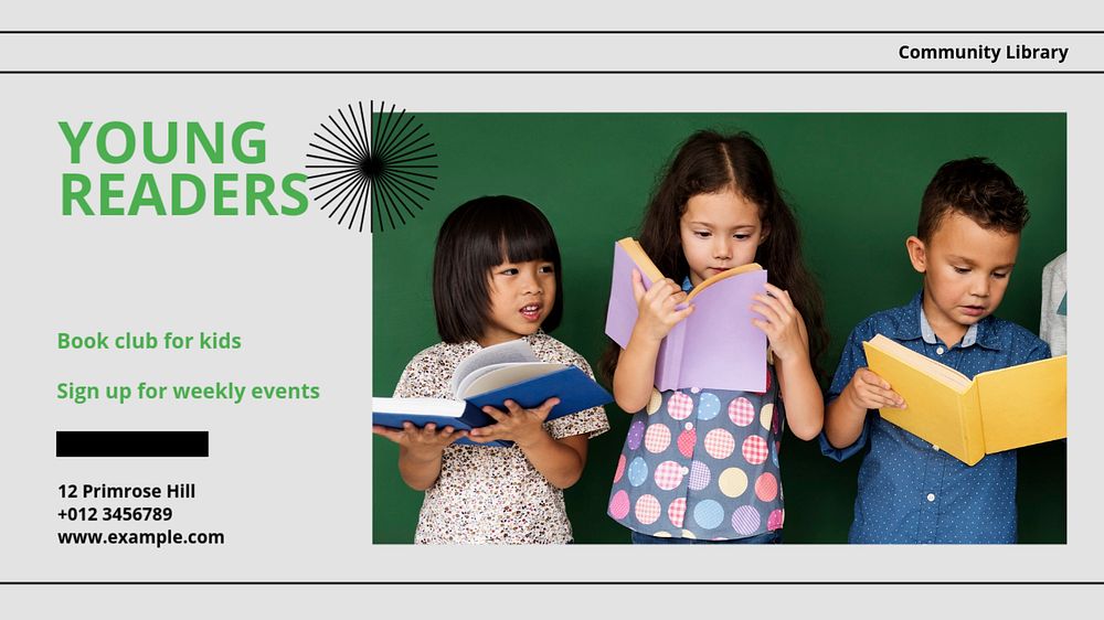 Young readers blog banner template, editable design