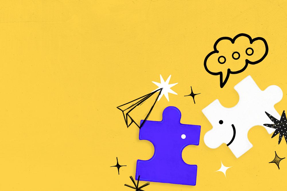 Yellow jigsaw puzzle background, communication doodle, editable design