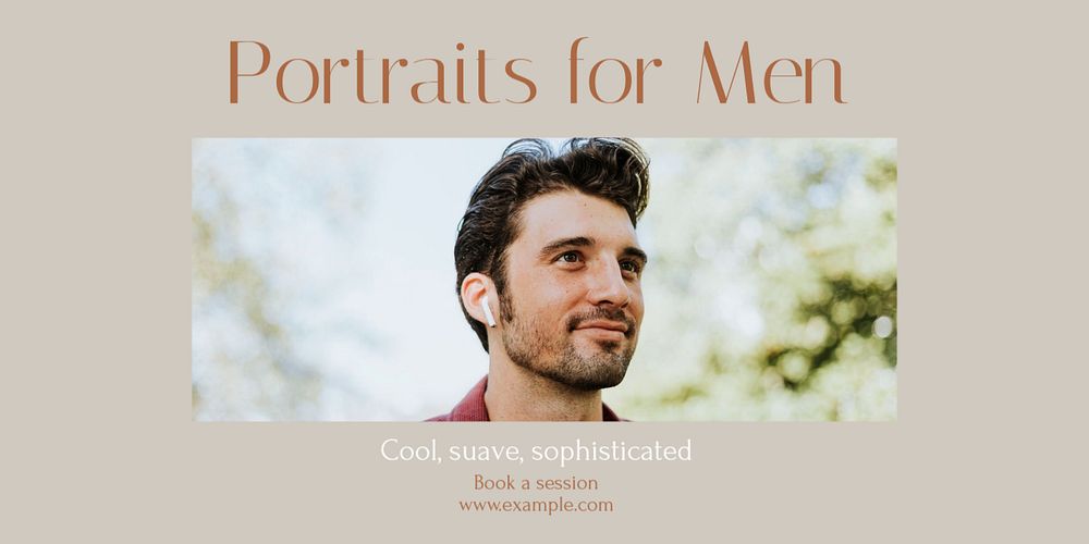 Portraits for men Twitter ad template, editable text