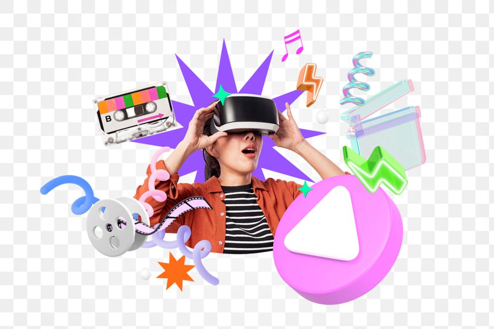 VR entertainment png element, editable collage remix design