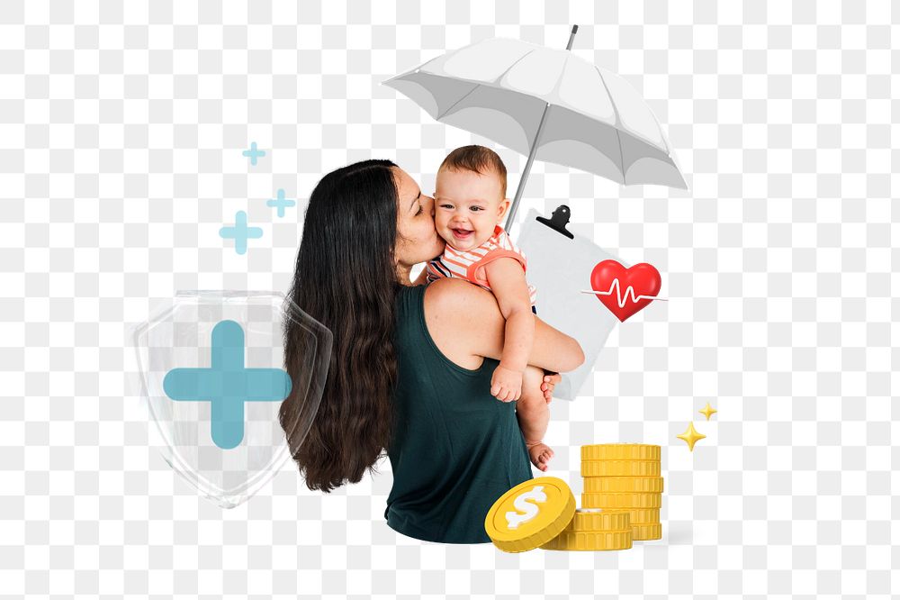 Child insurance png element, editable collage remix design