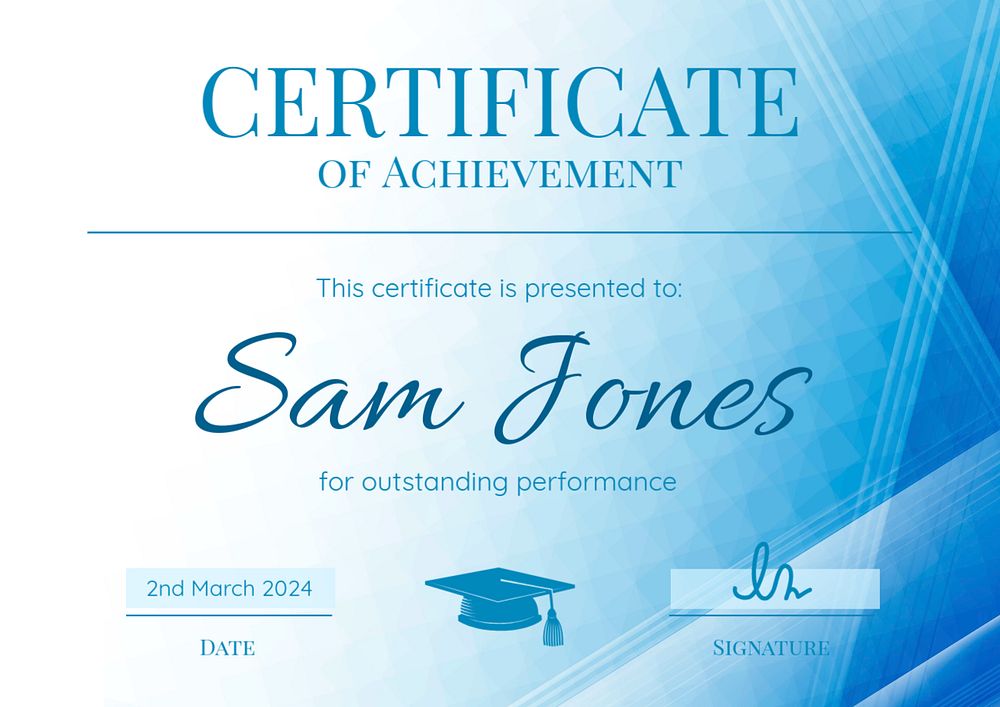 Certificate of achievement template, editable text