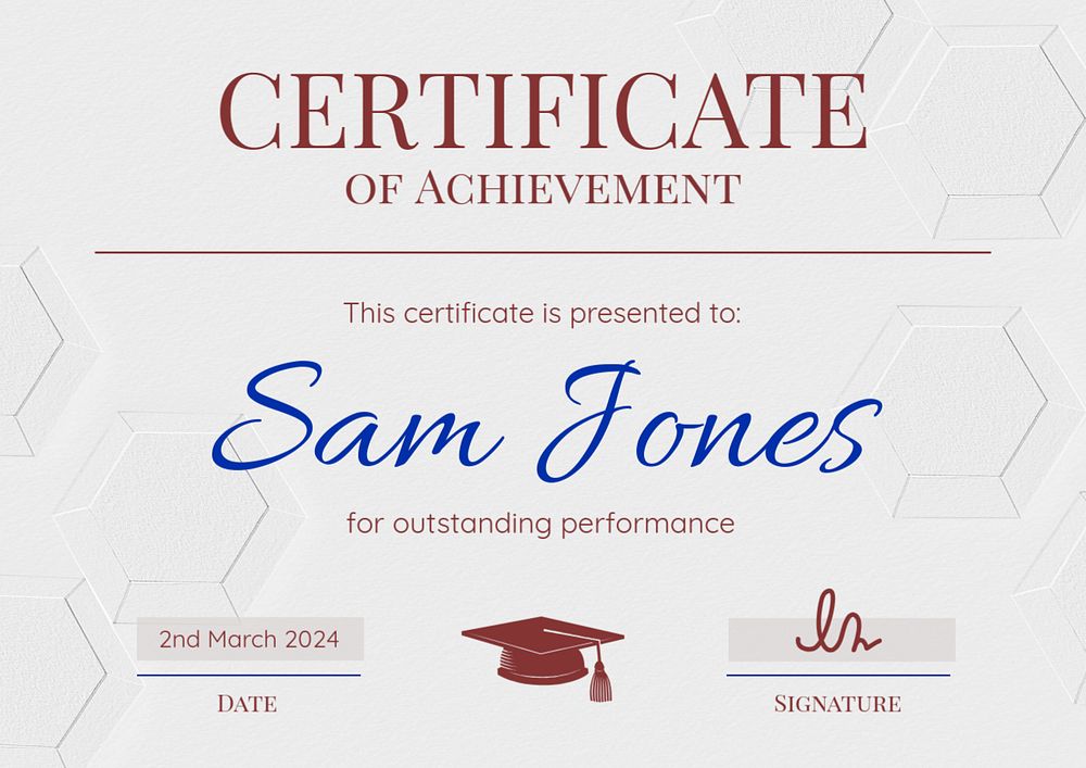 Certificate of achievement  template, editable design