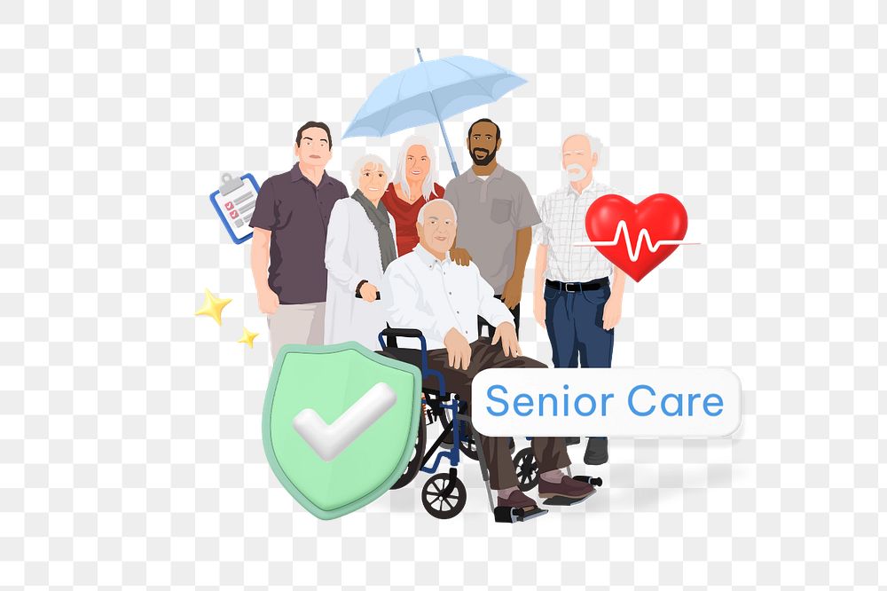 Senior care png word, healthcare remix