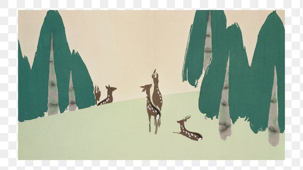 Nature rectangle shape mockup png element, editable deer in Spring forest design