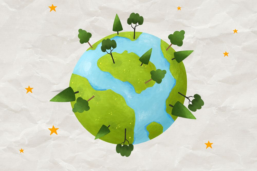 Green globe with trees, environment illustration, editable design