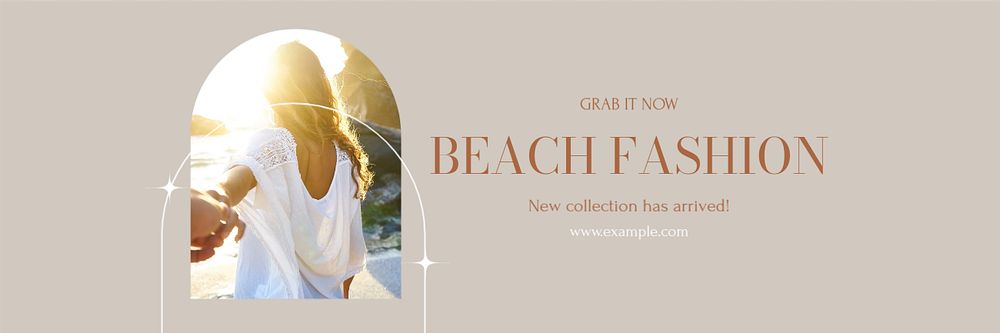 Beach fashion email header template, editable text