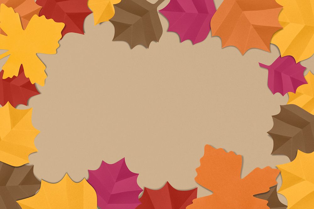 Paper craft leaf border background, editable design