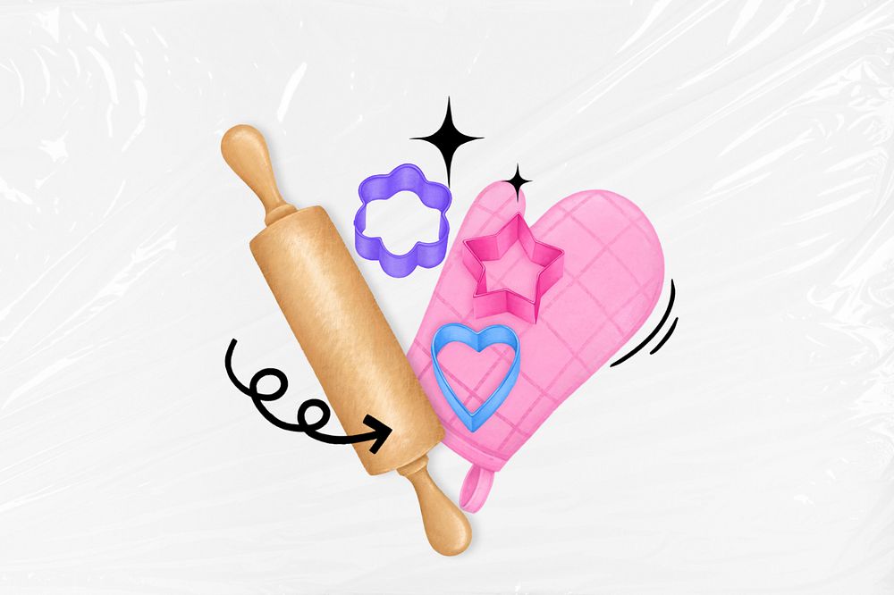 Baking tool aesthetic, glove, rolling pin remix, editable design