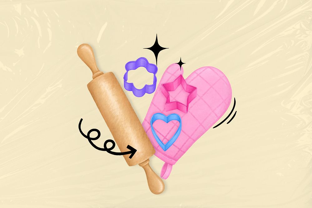 Baking tool aesthetic, glove, rolling pin remix, editable design