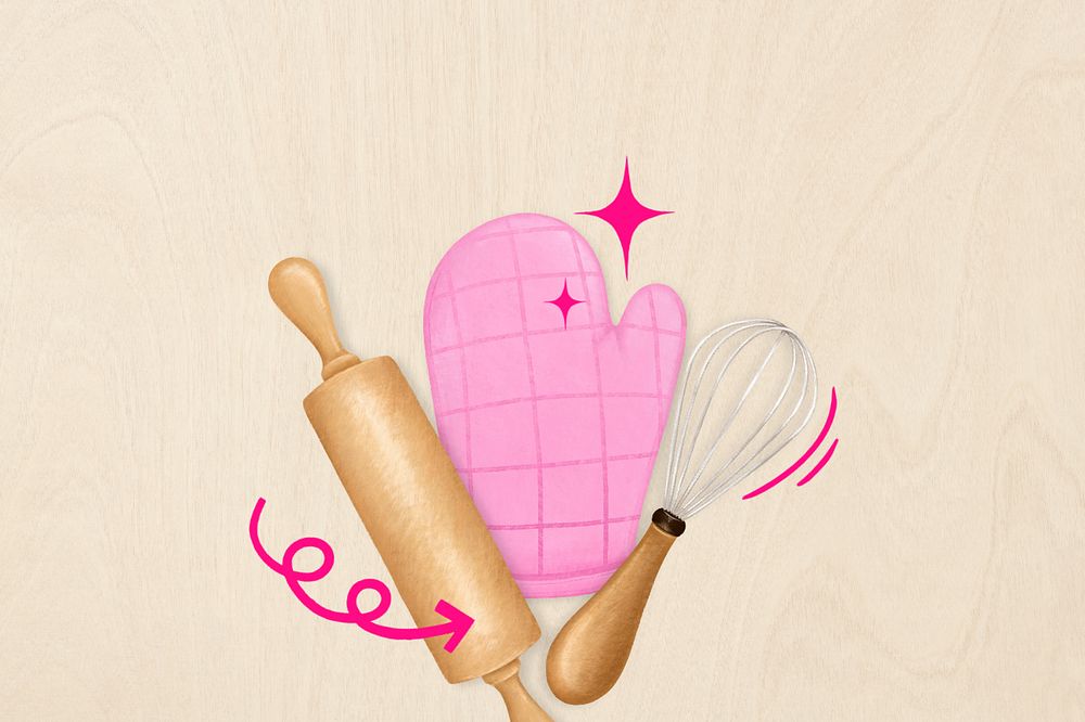 Baking tool aesthetic, glove, rolling pin remix, editable design