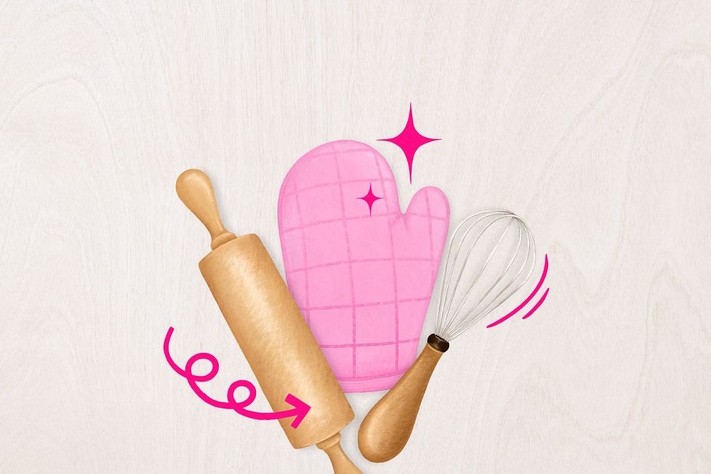 Baking tool aesthetic, glove, rolling pin remix, editable design