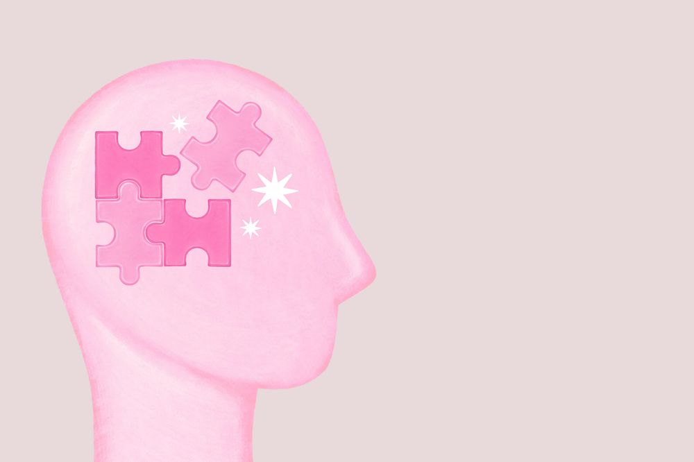 Pink jigsaw head, mental health remix, editable design