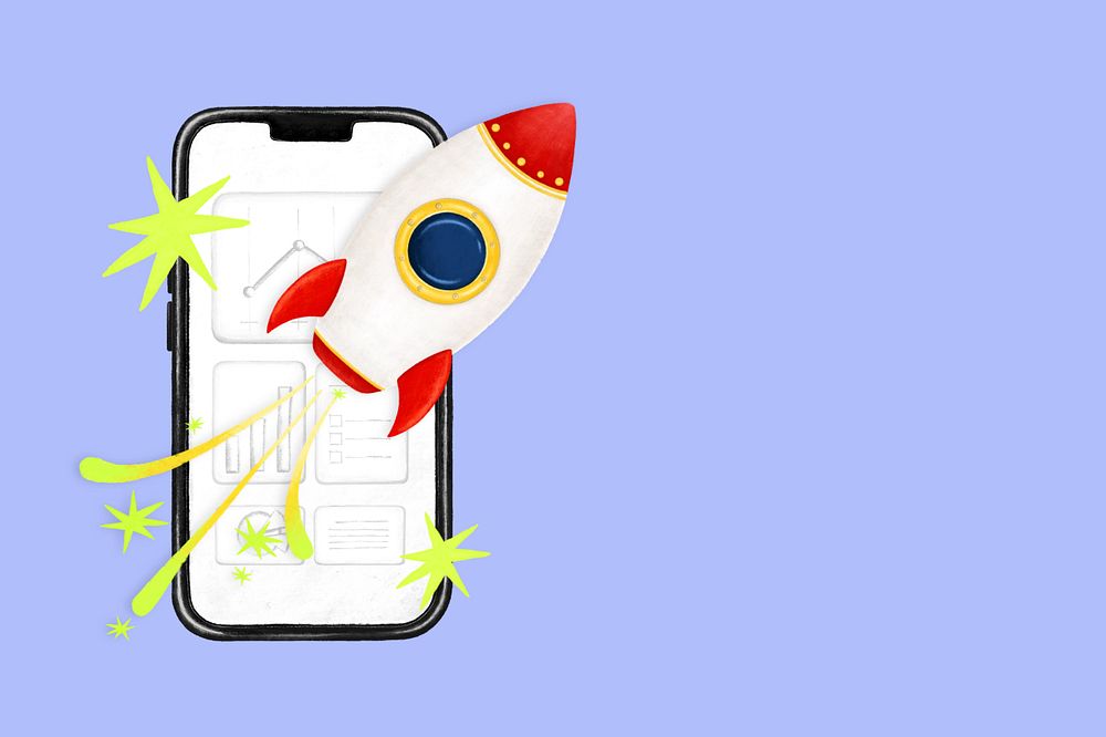 Startup business launch background, flying rocket illustration, editable design