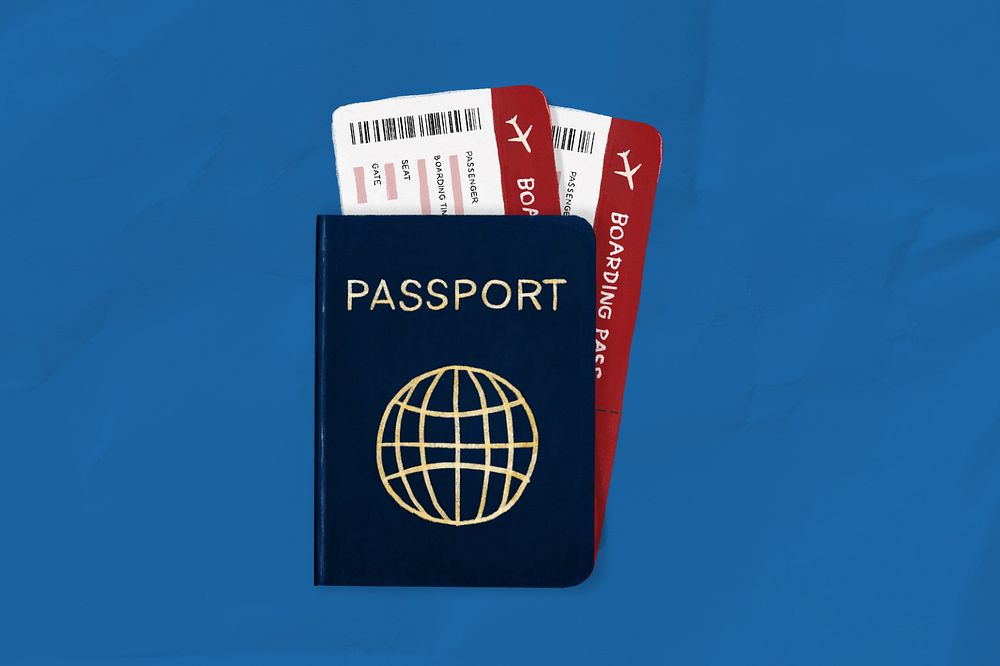 Passport plane ticket, travel illustration, editable design