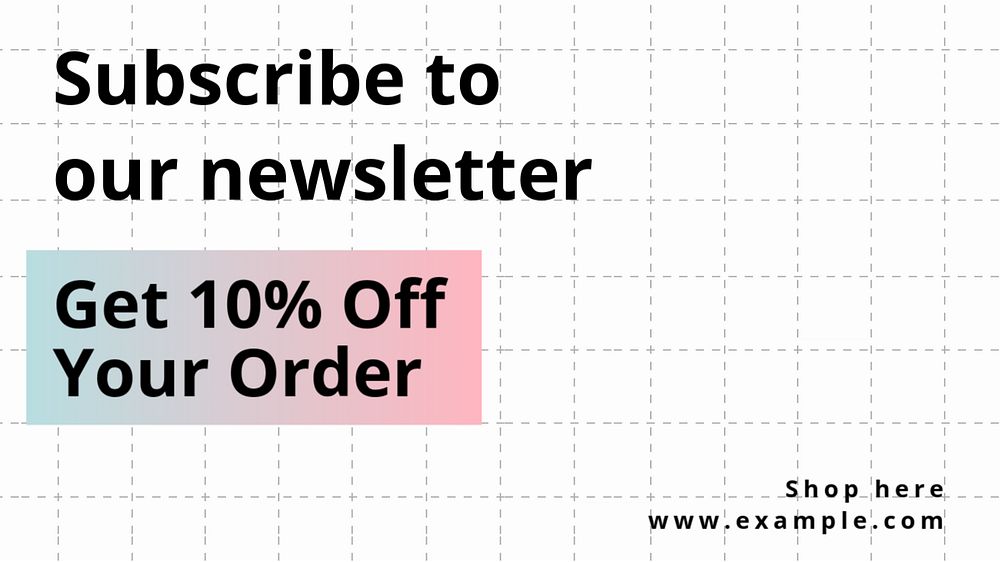 Newsletter discount blog banner template, editable text