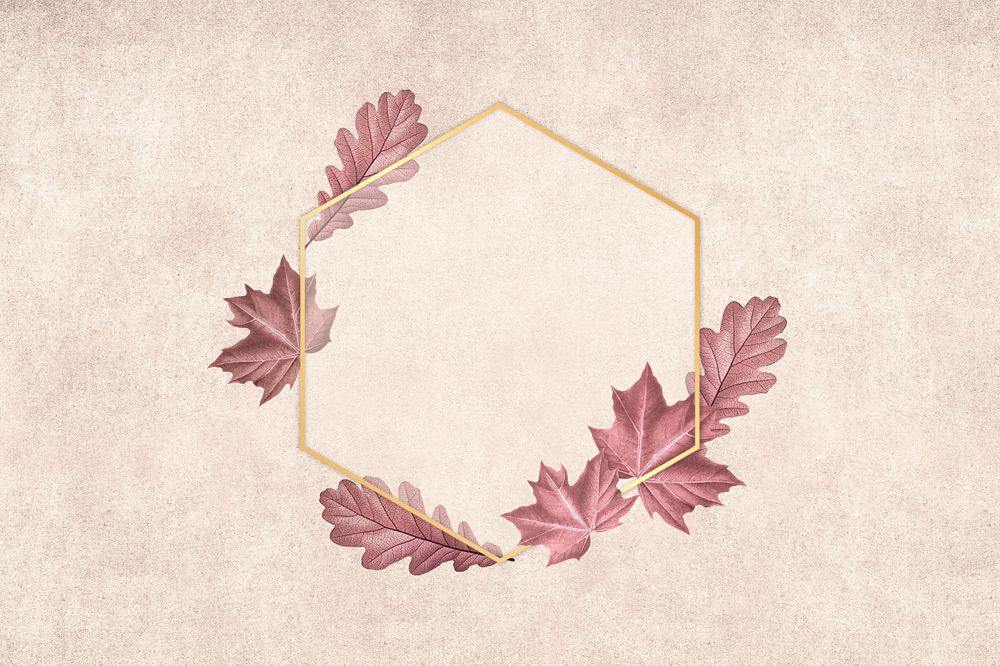 Hexagonal gold frame, editable leaf design