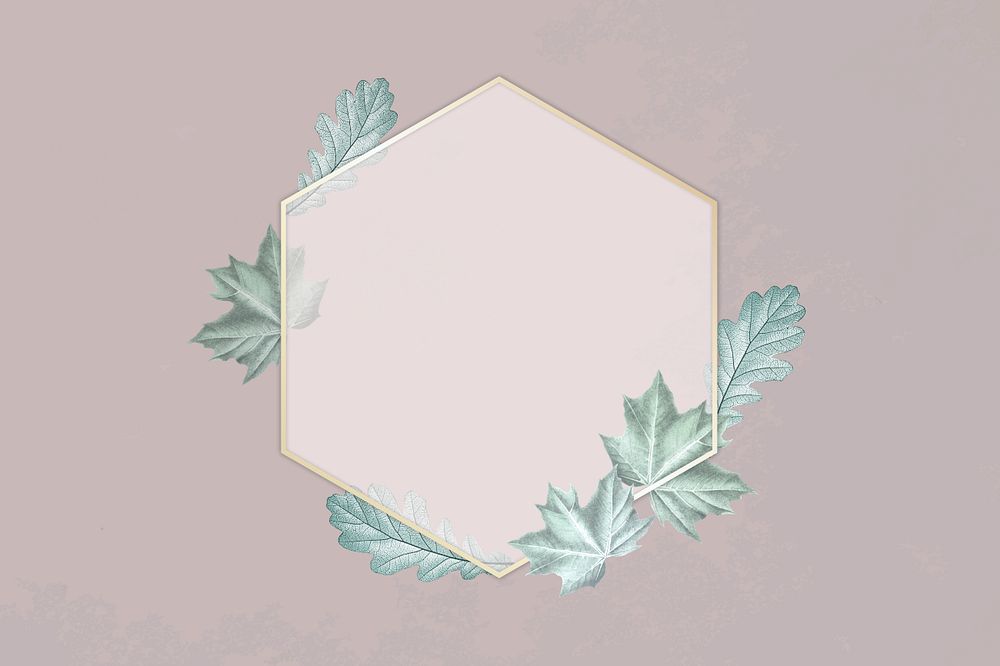 Hexagonal gold frame, editable leaf design