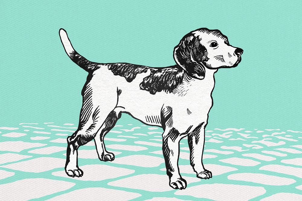 Green vintage beagle illustration, editable design