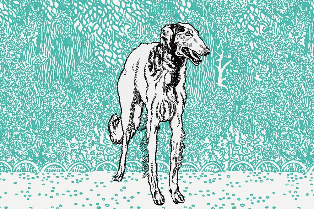 Green doodle greyhound illustration, editable design