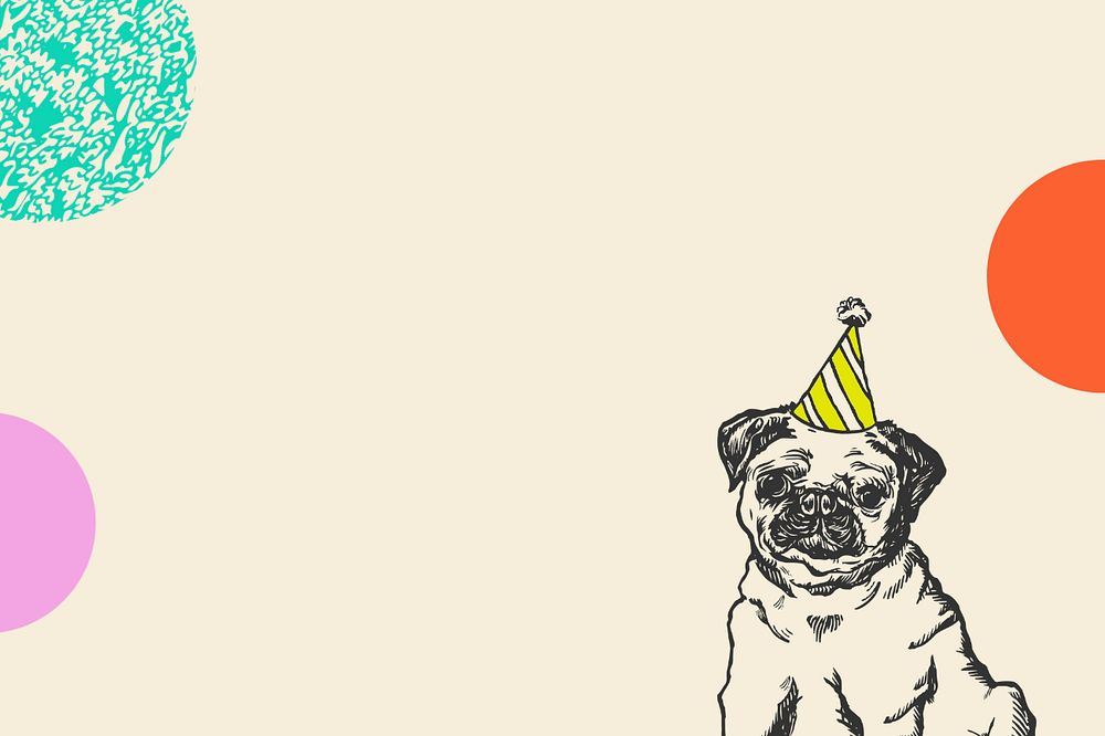 Beige vintage pug birthday illustration, editable design